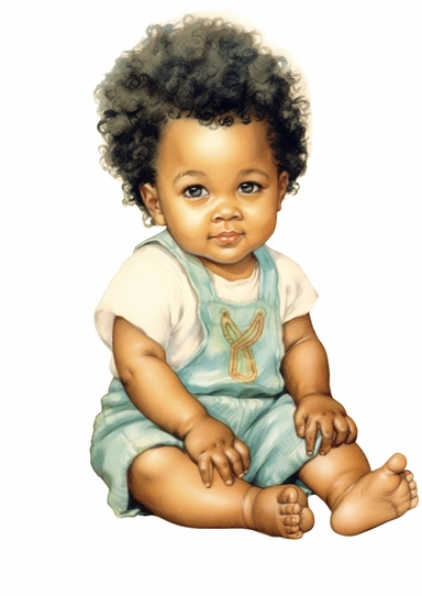 a cute retro vintage African infant baby boy. Color pencil sketch, soft baby colors, on a white background for clipart.