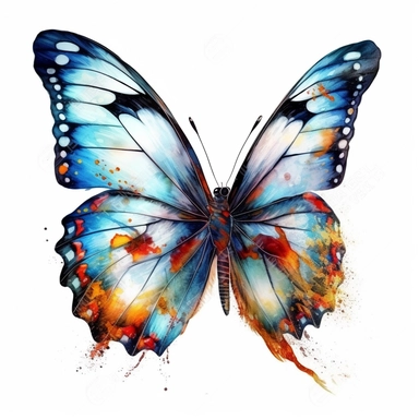 butterfly illustration, detailed, vivid color, beautiful, clipart, isolated on white background, magical, mystical