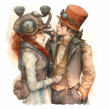 steampunk married couple watercolour, clipart
