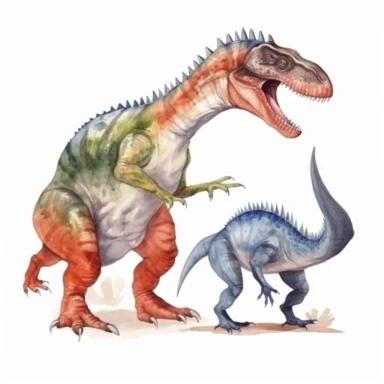 aggressive dinosaurs, full body, clipart set on white background, watercolor
