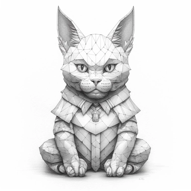 Maneki-neko, Domestic Shorthair, origami paper In the style of Brian Froud & Alan Lee, leather texture textured, clipart, complex design, dreamy color, white contour, white background only
