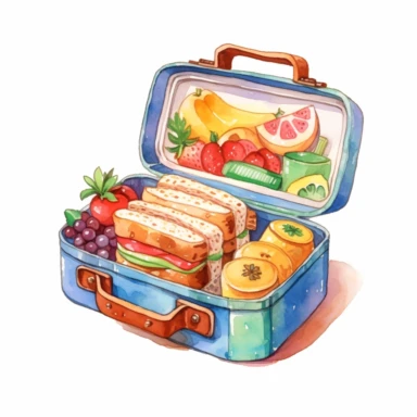 a single clipart image png graphic of a Realistic Vibrant Painting Watercolor Clipart Cute Lunch Box Bento PNG Illustration