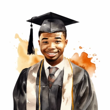 watercolor black male student graduation clipart on a white background