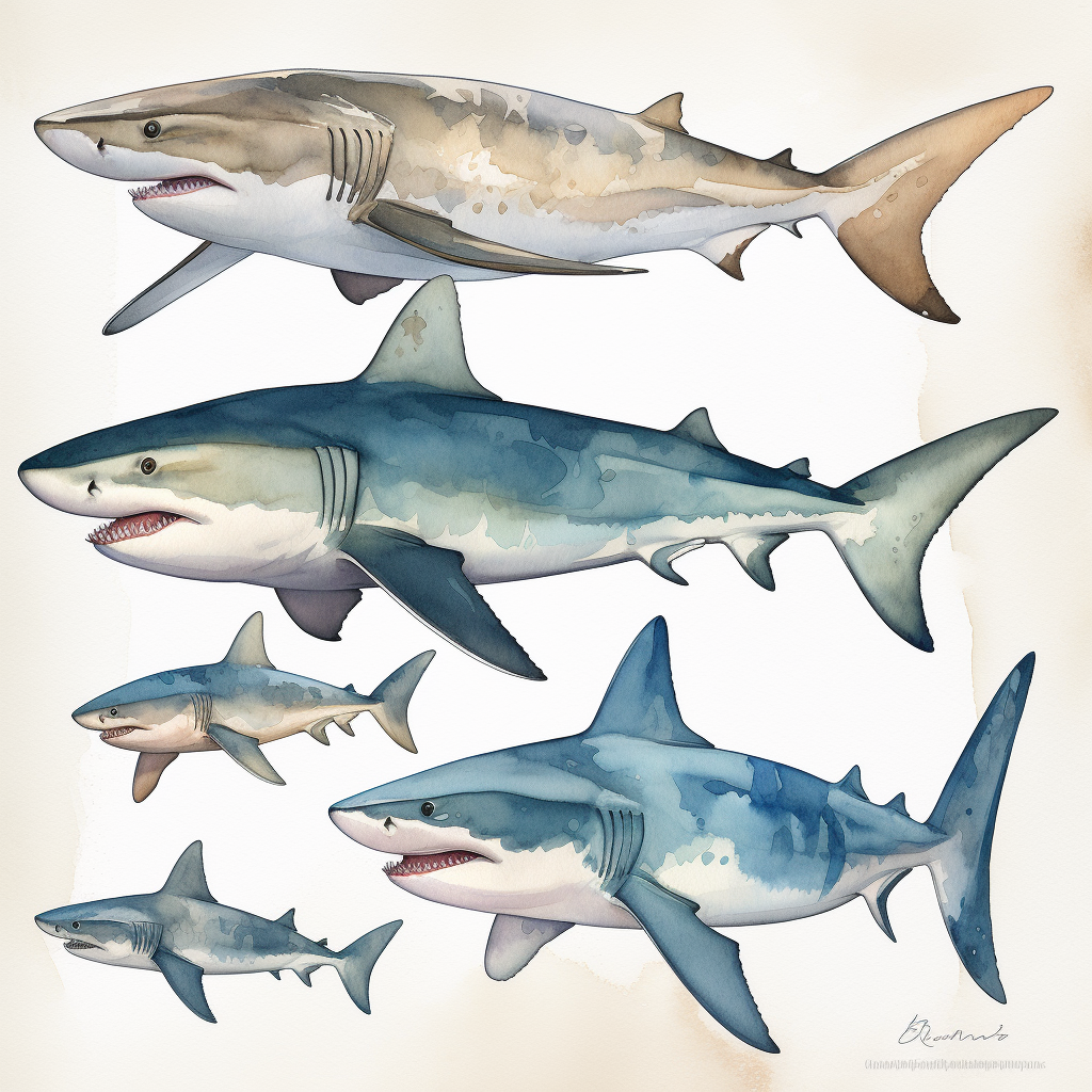 watercolor, Sharks - Sharks come in many different species and sizes ...