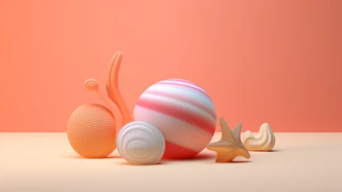 3d abstract summer nature beach object clipart with Gradient Color Overlay Background, minimal, soft color, artistic, high resolution, 8K, Canon 5d Mark IV 35mm IS F1.4 lens,