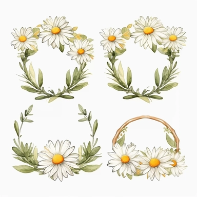 daisy frames watercolor,all white background, clipart