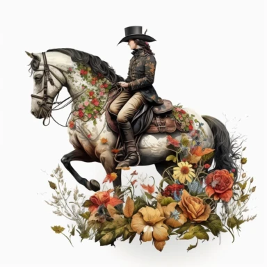 horse rider, flowers, clipart, very detailed, high resolution, white background