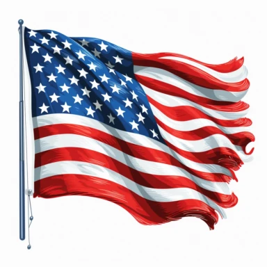 american patriotic flag clipart illustration, vibrant colors, on a white background, no watermark, no logo