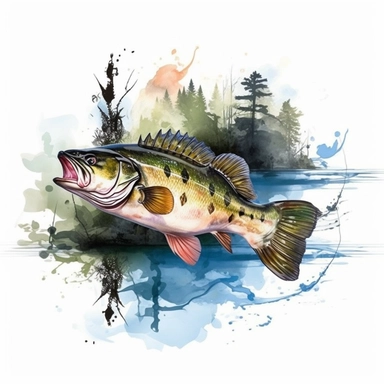 Gone Bass Fishing Sublimation Clipart, Watercolor Illustration clipart, 4K, extremely detailed