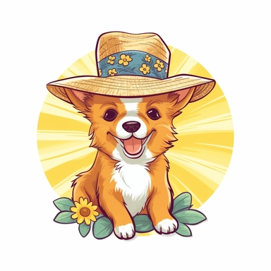 Bring the sunny vibes of summer to your designs with an adorable cartoon-style clipart of aYorkshire Terrier enjoying the season against a clean white background. Envision a cute and playful Pomeranian with a big smile, bright eyes, and perhaps wearing a