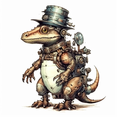 steampunk dinosaur, dirty style Sublimation Clipart, isolated on white background