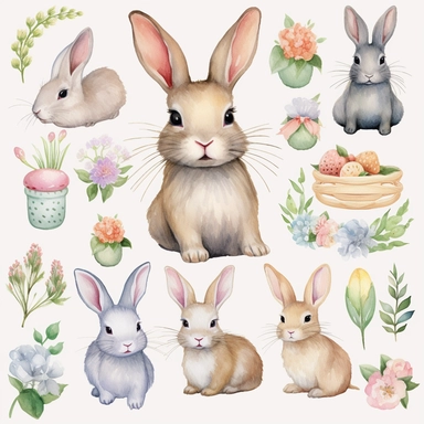 digital crafting,clipart image,clipart pack,watercolor painting,digital planner,clipart bundle,commercial use,bunny clipart,rabbit clipart,wall art,easter clipart,easter bunny,flower crown