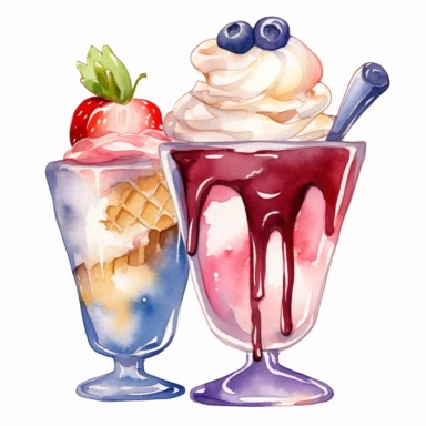 Ice Cream Glass Watercolor Sublimation Clipart, Clipart, white background, no watermark, no text, no word,