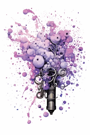 Black line clip art of a lavender low emitting ion cannon shooting confetti on a white background, showing the duality between good and evil, embattled, fortitude, Intricate, Vibrant, Symbolic Style of art: Embroidery design in the art style of David Choe black line painting: embroidery in the style of craft and artistry , jane crowther, and David Choe, whimsical black line art, anastasiya dobrovolskaya, constantin brancusi, hopi art,