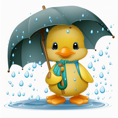 Charming baby duck with an umbrella or rain boots clipart