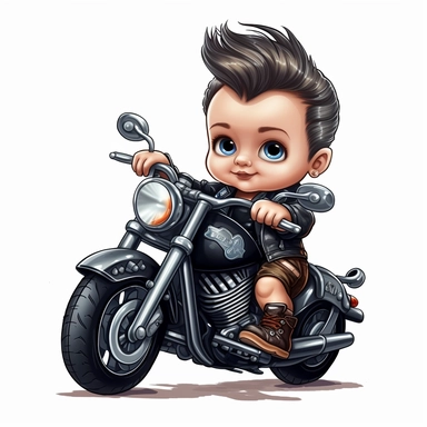 clipart of cute and cool baby on a harley davidson multicolor white background