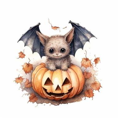 cute bat, clipart, illustration, halloween, water color, white background, high detail