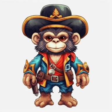 pirate cute monkey sublimation clipart, detail, illustration style, high solution, on the white background