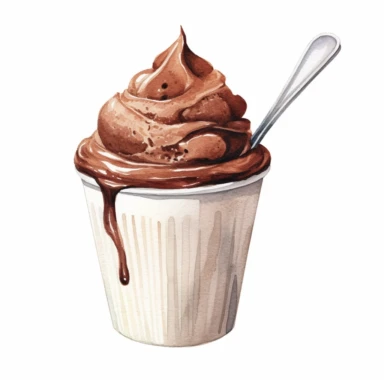 Watercolor ultra realistic and hyper detailed illustration of a cup of dark Chocolate icecream, clipart ,single object, png, sublimation, white background for removing background - - no text shadow font watermark