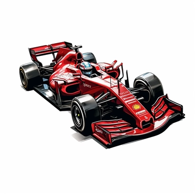 Clipart of the formula one car from Charles LeClerc with minimal details, aquarel colored cartoon style with thick borders. Only the car. White background, no floor, no shadow