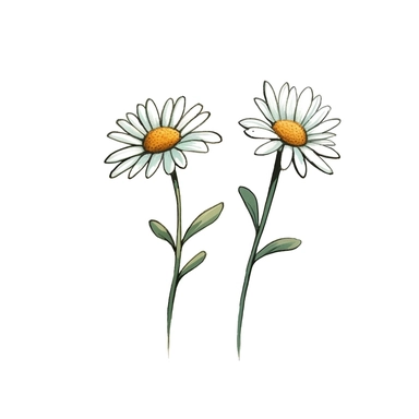 Clipart of cartoon two daisies in a minimalist style, on a white background,