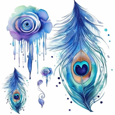 watercolor peacock clipart png graphics ,aquarelle fantasy sun catcher, feathers 8k,rain view - <@1115140997073096794> (fast)