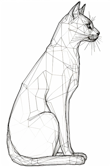 cat sitting in profile, thin line silhouette outline simple one line sketch, vector logo clipart, leonardo da vinci style, white background,