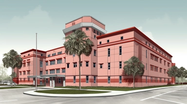 Clip art illustration of Florida State prison USA, use red, grey and blackcolors, realistic, highly detailed, cinematic, tumblewave