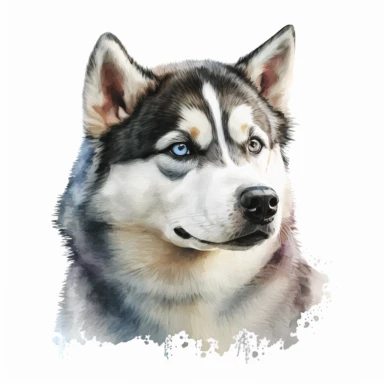 a watercolor art painting of a Husky dog, clipart, white background