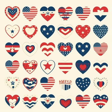 /Image American flag clip art pack, patriotic, scandenavian style, kids, vector, illustration, simple, white background, white space separation