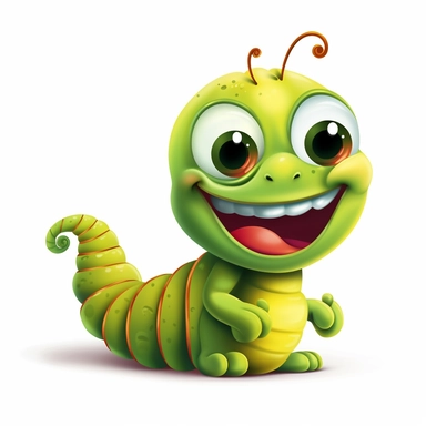 2D Clipart, Cute caterpillar, cute eyes, no shadow, side view, smiling