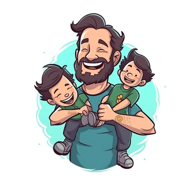 Father and boy playing or laughing together, sticker style vector illustration for t - shirt, clipart, white background