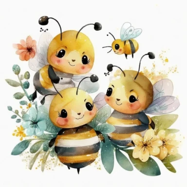 Bee clipart, Watercolor Cute Bees kids, funny, happy, hd, on white background ar 3:2 s 1000 v5