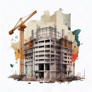 building under construction clip art, watercolor, white background, no caption