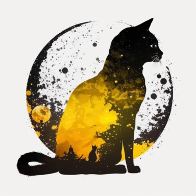 space sky moon night cat yellow painted clipart white backround