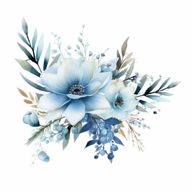 Winter flowers clipart. spreading, watercolor, white background, ice
