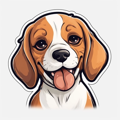 cute Beagle, happy and smiling, bold line, clipart, sticker, white background, no shadow, 8k detail