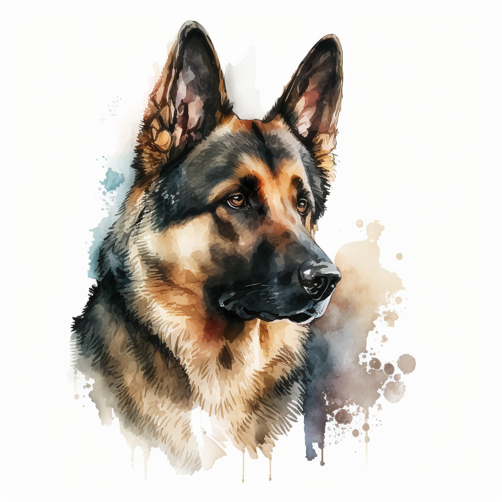 a watercolor art painting of a German Shepherd, clipart, white ...