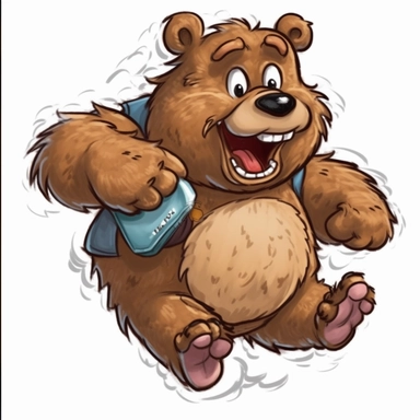 cute cartoon drawing of a bear carrying an envolope running clipart