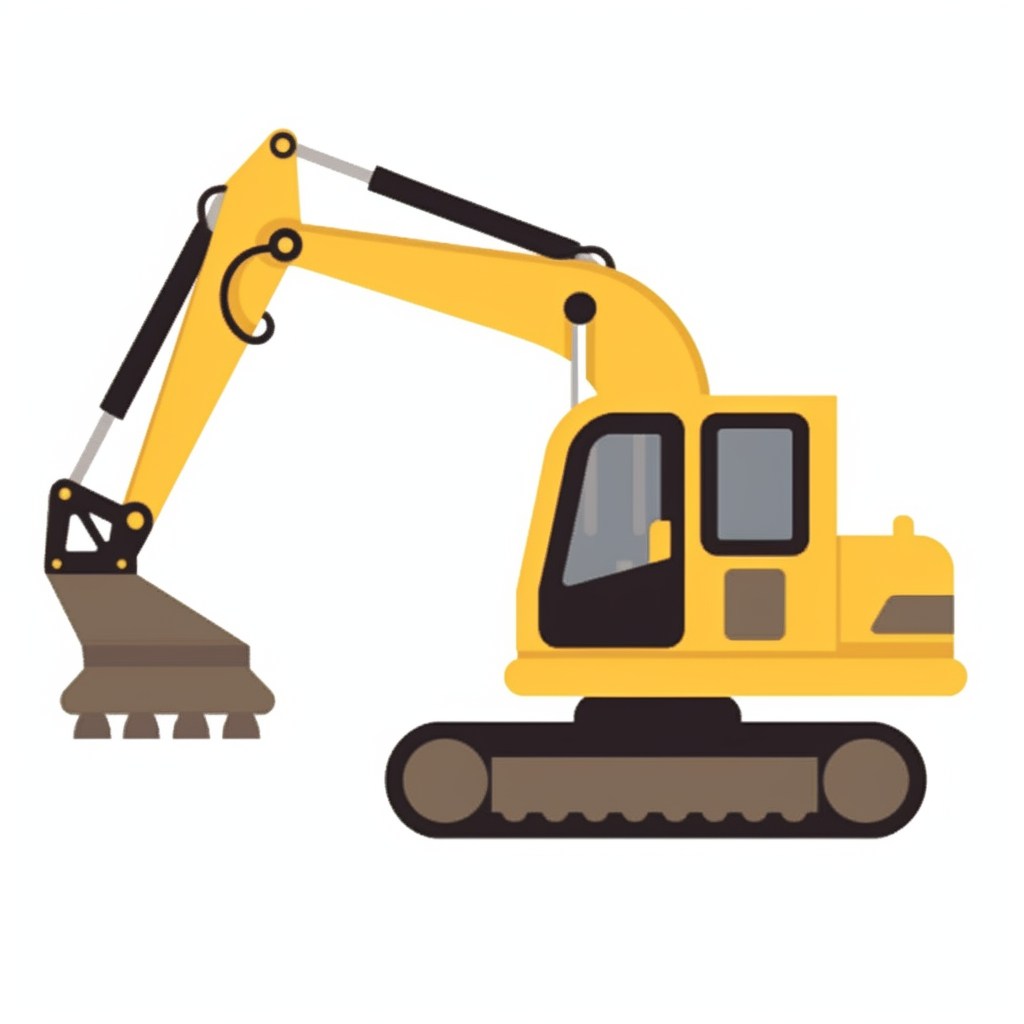 a yellow colored excavator clipart, flat vector style for kids ...