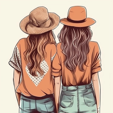 clipart of adult best friends, friends forever, back facing, fashionable, closeup
