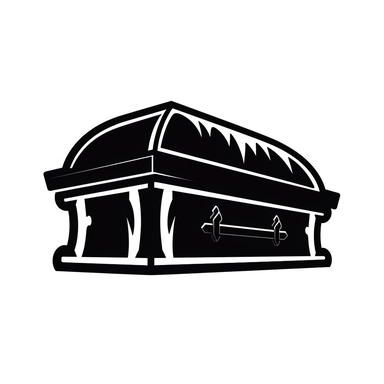 black and white silhouette of a coffin, clipart style, white background, thick lines, vector, simple design, flat colour, solid colour, halloweencore
