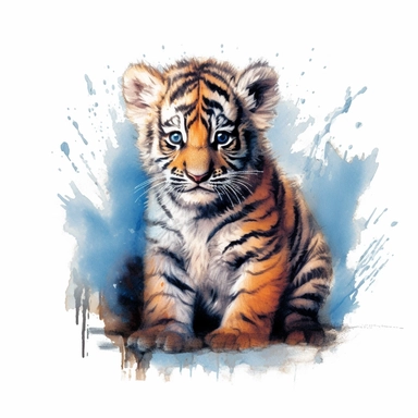 a Tiger Cub in the style of watercolour clipart with detailed brush strokes