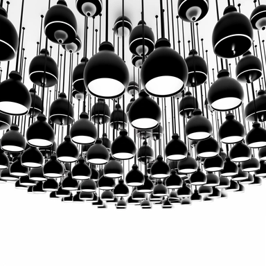 ceiling lamp clipart, binary black and white, very high contrast, white background