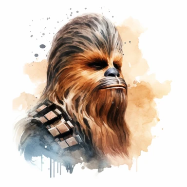 A whimsical, classy, creative profile drawing of Chewbacca, Watercolor Clipart,comic, strybk, full Illustration, 4k, sharp focus, watercolor, smooth soft skin, symmetrical, soft lighting, detailed face, concept art, muted colors, watercolor style, strybk, children's style fairy tales, chibi kawaii, . Octane rendering, 3d. Perfect face, detailed face, delicate face, perfect sharp lips, detailed eyes. Craig Davison, Aubrey Beardsley, Conrad Roset, Aikut Aidogdu, Agnes Cecil, watercolor style ,