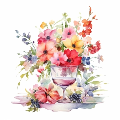 watercolor colorful clipart of a fancy garden party, hd, on white background