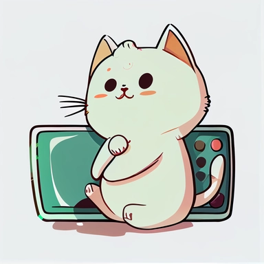 a cute white cat, cartoon style, sitting on sofa watching tv, side view, clipart png
