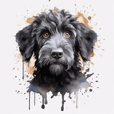 black labradoodle, goldendoodle, black doodle, puppy, watercolor clipart and paint, HD, 4k
