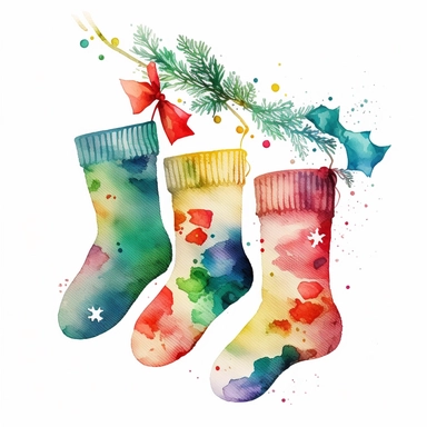 watercolor christmas socks decoration,clipart,on white background