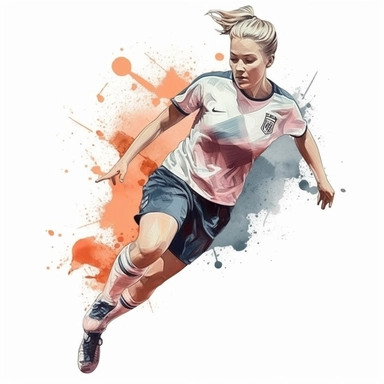 Watercolour of a female footballer , Clipart,Cartoon,hyper realistic, intricate detail isolated on a white background, high quality, sublimation, detailed, cartoon style